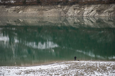 Reflection of person in lake