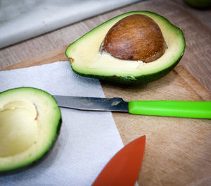 High angle view of chopped slices on cutting board