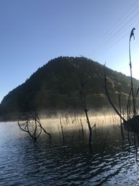 Scenic view of lake against clear sky