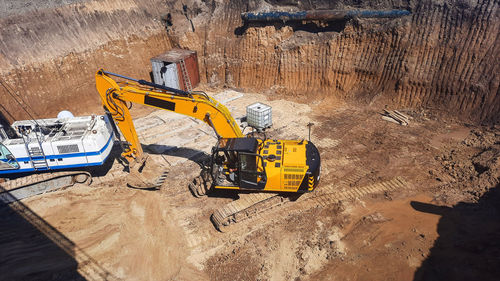 High angle view of yellow construction site