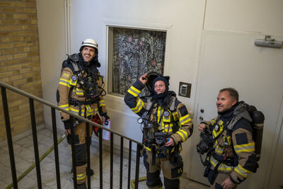 Firefighter on staircase