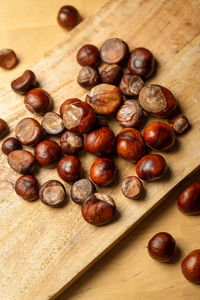 High angle view of coffee beans on table