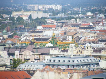 High angle view of buildings in city