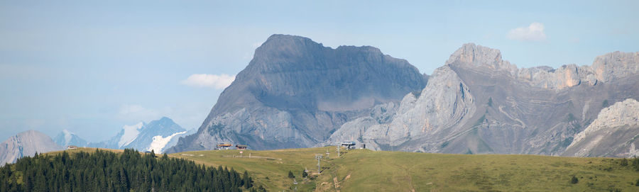 Panoramic view of landscape and mountains against sky