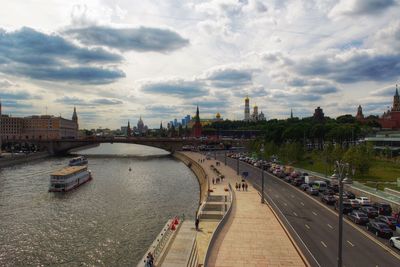 High angle view of bridge over river in city