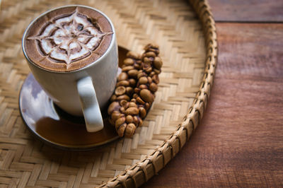High angle view of coffee beans on table
