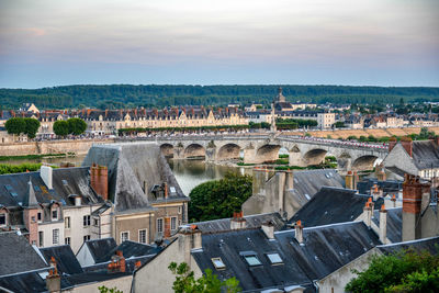 High angle view of buildings in city