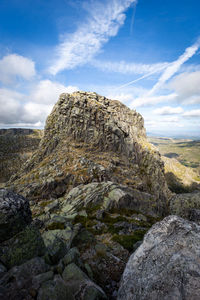 Rock formations on landscape against sky