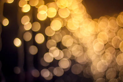 Defocused image of illuminated christmas lights at night