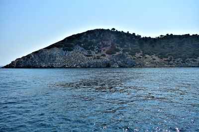 Scenic view of sea against blue sky