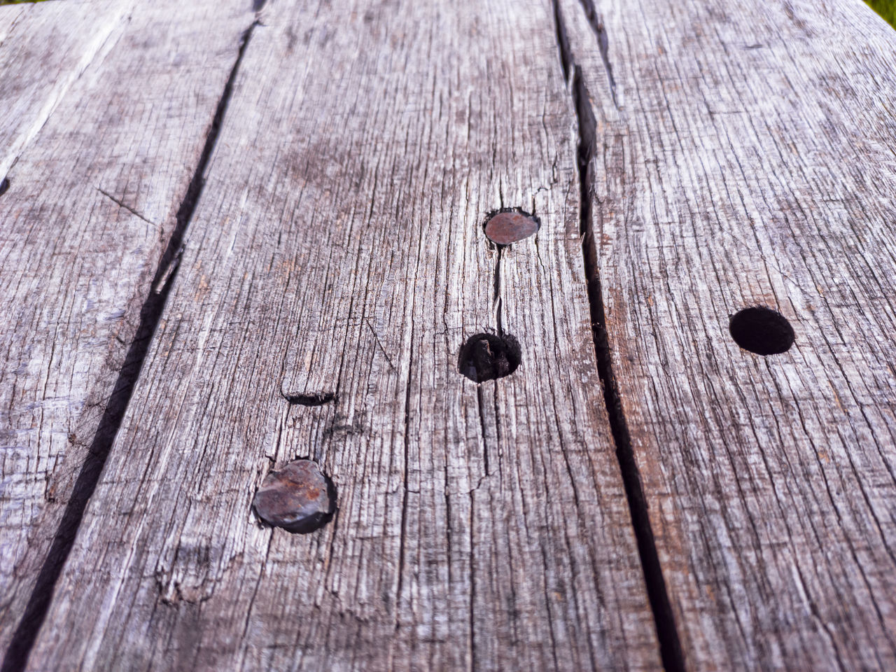 wood, no people, textured, floor, flooring, plank, close-up, day, backgrounds, full frame, pattern, high angle view, leaf, nail, outdoors, boardwalk, nature, wood grain, hardwood