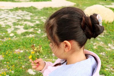 Side view of girl looking away