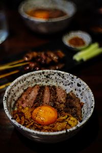 Close-up of breakfast served on table