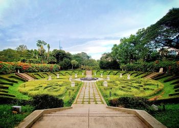 High angle view of trees on field against sky