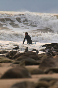 Rear view of man on beach