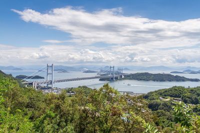 Great seto bridge over sea against sky