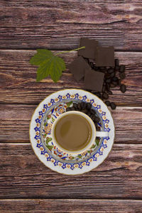 High angle view of tea cup on table