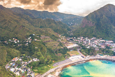 High angle view of buildings in city