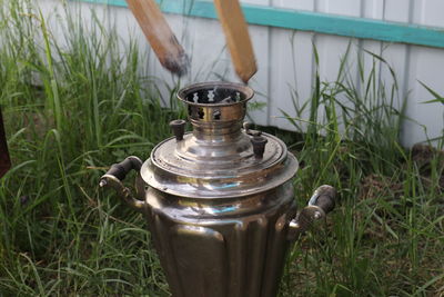 Making tea in a traditional russian samovar