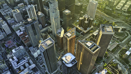 High angle view of modern buildings in city