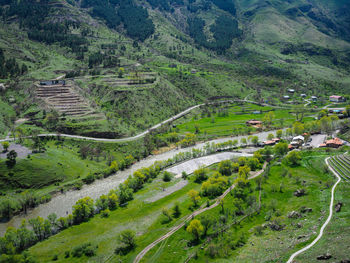 High angle view of agricultural landscape