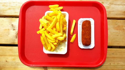 Close-up of hot dog on table