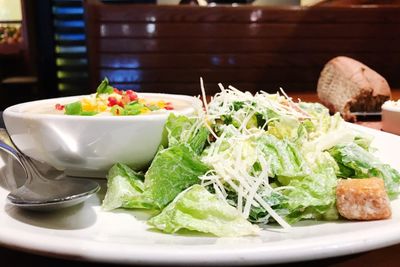 Close-up of salad in plate on table