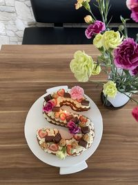 High angle view of bouquet on table