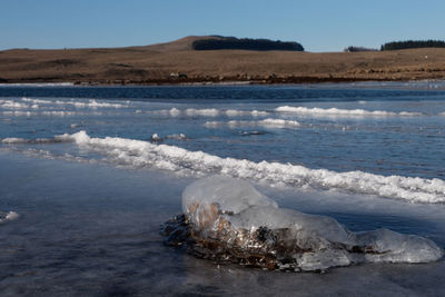 Scenic view of frozen lake against sky during winter