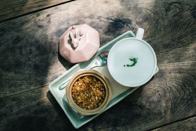 High angle view of food on table