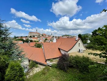 High angle view of townscape against sky