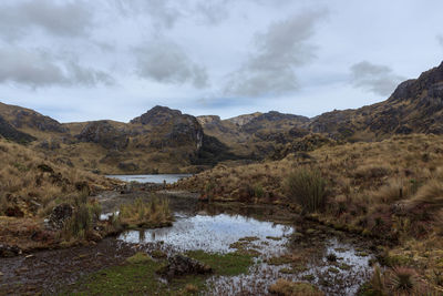 Scenic view of landscape and mountains against sky