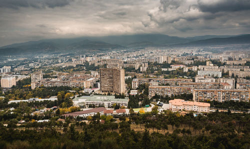 High angle view of townscape against sky