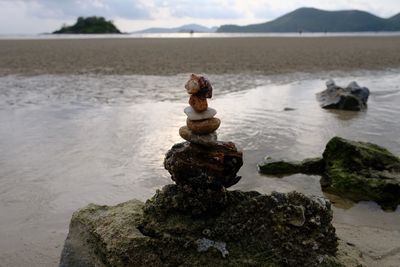 Stack of stones on shore