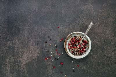 High angle view of breakfast on floor