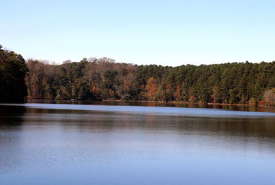 Scenic view of lake against clear sky