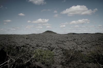 Scenic view of landscape against cloudy sky