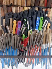 Close-up of multi colored knives