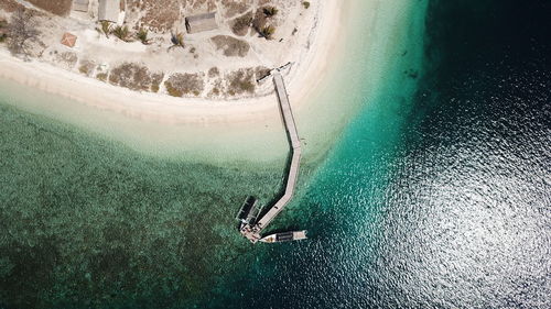 High angle view of man by sea