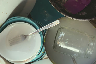 High angle view of tea cup on table