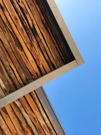 Low angle view of building against clear blue sky