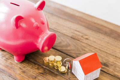 Close-up of piggy bank on table