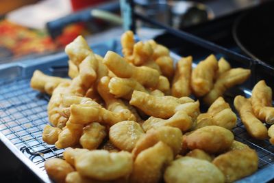 Close-up of food on barbecue grill