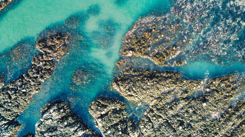 High angle view of illuminated shore