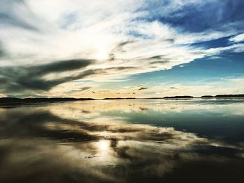 Scenic view of lake against sky during sunset