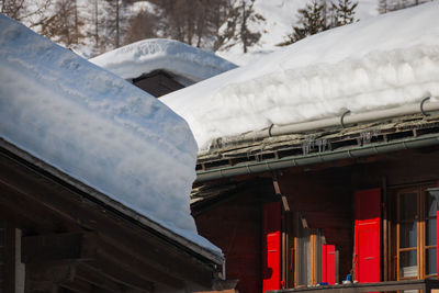 Low angle view of icicles on roof of building
