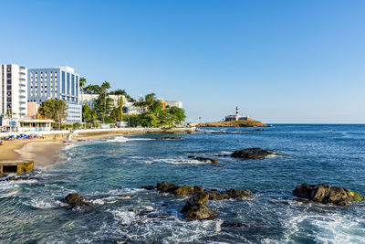 Scenic view of sea against clear sky