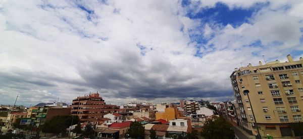 High angle shot of townscape against sky