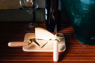 Close-up of cheese on cutting board