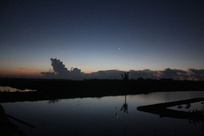 Scenic view of lake against sky at sunset